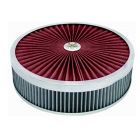 CJ Classics Air Cleaner Superflow Chrome Round 14" x 3" With Red Washable Filter/Recessed Base