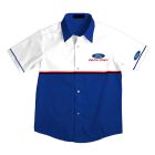 Pit Crew Shirt Button-Up Short Sleeve Blue/White Ford Racing