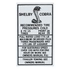 Decal Glove Box Tire Pressure Hi Speed E70X15 Shelby Mustang 1967-1968