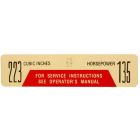 Jim Osborn Reproductions Air Cleaner Decal 135 223 6-Cylinder F-100 1961-1964