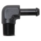 Edelbrock Heater Hose End Fitting Anodized Black 90-Degree 3/8" NPT X 3/8" Barb