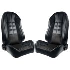 TMI Front Bucket Seat Sport II Pro-Series Deluxe Black High Back Pair Mustang 1970