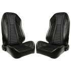 TMI Front Bucket Seat Sport II Pro-Series Mach 1 High Back Black With Black Stripes Pair Mustang 1971-1973