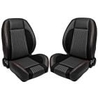 TMI Front Bucket Seat Sport R Pro-Series Low Back Black With Red Stitching Pair Mustang 1968-1969