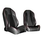 TMI Front Bucket Seat Sport R Pro-Series High Back Black With Black Stripes/Red Stitch Pair Mustang Mach 1 1971-1973