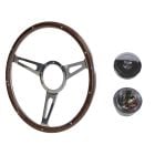 Steering Wheel Kit 1965 GT350-Style Woodgrain 15" 9-Bolt Mustang 65-67 w/ Polished Horn Button