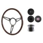 Steering Wheel Kit 1965 GT350-Style Woodgrain 15" 9-Bolt Mustang 64-1/2 w/ Horn Button