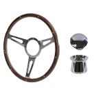 Steering Wheel Kit 1965 GT350-Style Woodgrain 15" 9-Bolt Mustang 64-1/2 w/ Polished Billet Horn Button