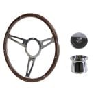 Steering Wheel Kit 1965 GT350-Style Woodgrain 15" 9-Bolt Mustang 68-73 w/ Polished Aluminum Horn Button
