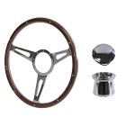 Steering Wheel Kit 1965 GT350-Style Woodgrain 15" 9-Bolt Mustang 68-73 w/ Polished Billet Horn Button
