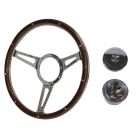 Steering Wheel Kit 1965 GT350-Style Woodgrain 14" 9-Bolt Mustang 65-67 w/ Polished Horn Button