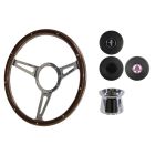 Steering Wheel Kit 1965 GT350-Style Woodgrain 14" 9-Bolt Mustang 64-1/2 w/ Horn Button