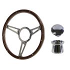 Steering Wheel Kit 1965 GT350-Style Woodgrain 14" 9-Bolt Mustang 64-1/2 w/ Polished Billet Horn Button
