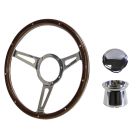 Steering Wheel Kit 1965 GT350-Style Woodgrain 14" 9-Bolt Mustang 68-73 w/ Polished Billet Horn Button