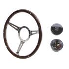 Steering Wheel Kit 1965 GT350 Thin Spoke Woodgrain 14" 9-Bolt Mustang 65-67 w/ Polished Horn Button