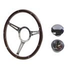 Steering Wheel Kit 1965 GT350 Thin Spoke Woodgrain 14" 9-Bolt Mustang 65-67 w/ Billet Horn Button