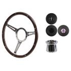 Steering Wheel Kit 1965 GT350 Thin Spoke Woodgrain 14" 9-Bolt Mustang 64-1/2 w/ Horn Button