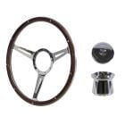 Steering Wheel Kit 1965 GT350 Thin Spoke Woodgrain 14" 9-Bolt Mustang 64-1/2 w/ Polished Aluminum Horn Button