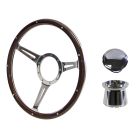 Steering Wheel Kit 1965 GT350 Thin Spoke Woodgrain 14" 9-Bolt Mustang 64-1/2 w/ Polished Billet Horn Button