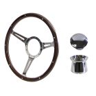 Steering Wheel Kit 1965 GT350 Thin Spoke Woodgrain 14" 9-Bolt Mustang 68-73 w/ Polished Billet Horn Button