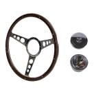 Steering Wheel Kit Shelby-Style Woodgrain 15" 9-Bolt Mustang 65-67 w/ Polished Horn Button