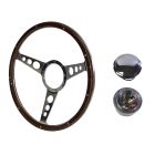 Steering Wheel Kit Shelby-Style Woodgrain 15" 9-Bolt Mustang 65-67 w/ Polished Billet Horn Button