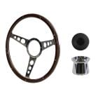 Steering Wheel Kit Shelby-Style Woodgrain 15" 9-Bolt Mustang 64-1/2 w/ Horn Button