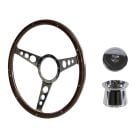 Steering Wheel Kit Shelby-Style Woodgrain 15" 9-Bolt Mustang 64-1/2 w/ Polished Aluminum Horn Button