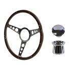 Steering Wheel Kit Shelby-Style Woodgrain 15" 9-Bolt Mustang 64-1/2 w/ Polished Billet Horn Button