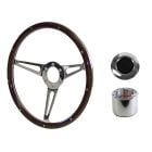 Steering Wheel Kit Shelby-Style Woodgrain 14" 6-Bolt Mustang 64-1/2 w/ Smooth Cap Polished Horn Button