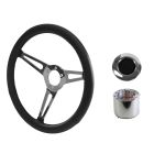 Steering Wheel Kit Shelby-Style Simulated Leather 15" 6-Bolt Mustang 64-1/2 Black w/ Smooth Cap Polished Horn Button