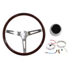 Walnut Woodgrain Steering Wheel Kit 15" 3-Bolt w/ Slotted Spokes Mustang 64-1/2
