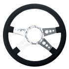 VSW Steering Wheel 14" 9-Hole Black Leather Mustang 65-73 w/ Polished Aluminum 3-Hole 4-Spoke Center