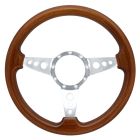 Volante Steering Wheel 14" 9-Hole Walnut Wood Mustang 65-73 w/ Polished Aluminum 3-Hole 3-Spoke Center