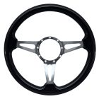 VSW Steering Wheel 14" 9-Hole Black Wood With Polished Aluminum Tear Drop 3-Spoke Center Mustang 1965-1973