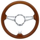 VSW Steering Wheel 14" 9-Hole Walnut Wood w/ Polished Aluminum Tear Drop 3-Spoke Center Mustang 1965-1973