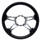 VSW Steering Wheel 14" 9-Hole Black Wood With Polished Aluminum Tear Drop 4-Spoke Center Mustang 1965-1973