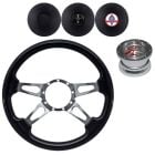 VSW Steering Wheel Kit 14" Black Wood 4-Spoke Tear Drop Polished Aluminum W/ Billet Adapter And Horn Button Mustang 67-73 