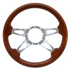 VSW Steering Wheel 14" 9-Hole Walnut Wood w/ Polished Aluminum Tear Drop 4-Spoke Center Mustang 1965-1973