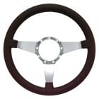 VSW 14" 9-Hole Black Leather Steering Wheel Mustang 65-73 W/ Polished Aluminum Solid 3-Spoke Center