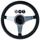 VSW Steering Wheel Kit 14" Black Leather 3-Spoke Polished Aluminum With Billet Adapter And Horn Button Mustang 1984-1989