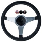 VSW Steering Wheel Kit 14" Black Leather 3-Spoke Polished Aluminum With Billet Adapter And Horn Button Mustang 1967-1973