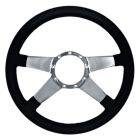 VSW Steering Wheel 14" 9-Hole Black Leather With Polished Aluminum Solid 4-Spoke Center Mustang 1965-1973