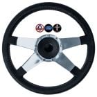 VSW Steering Wheel Kit 14" Black Leather 4-Spoke Polished Aluminum With Billet Adapter And Horn Button Mustang 1984-1989