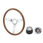 VSW Steering Wheel Kit 1965 GT350 Style 15" Woodgrain/ Rivets Mustang 65-66 w/ Brushed GT350 Logo Horn Button/ 6-Bolt Adapter