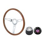 VSW Steering Wheel Kit 1965 GT350 Style 15" Woodgrain/ Rivets Mustang 65-66 w/ Black Cobra Logo Horn Button/ 6-Bolt Adapter