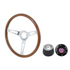 VSW Steering Wheel Kit 1965 GT350 Style 15" Woodgrain/Rivets Mustang 67-73 w/ Black Cobra Logo Horn Button/6-Bolt Adapter