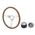 VSW Steering Wheel Kit 1965 GT350 Style 15" Woodgrain Mustang 65-66 w/ Brushed GT350 Logo Horn Button/ 6-Bolt Adapter