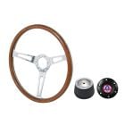 VSW Steering Wheel Kit 1965 GT350 Style 15" Woodgrain Mustang 65-66 w/ Black Cobra Logo Horn Button/ 6-Bolt Adapter