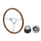 VSW Steering Wheel Kit 1965 GT350 Style 15" Woodgrain Mustang 67-73 w/ Brushed GT350 Logo Horn Button/ 6-Bolt Adapter